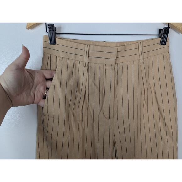 NWT Maje Striped Cotton Linen Blend High Waist Trousers in Beige - Picture 4 of 10
